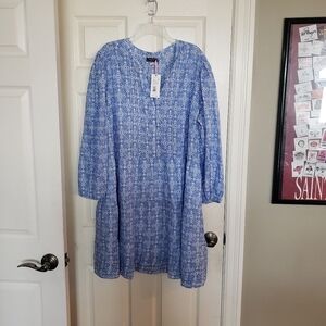 NWT Vineyard Vines Tiered Mini Dress Long Sleeve Blue White 3X